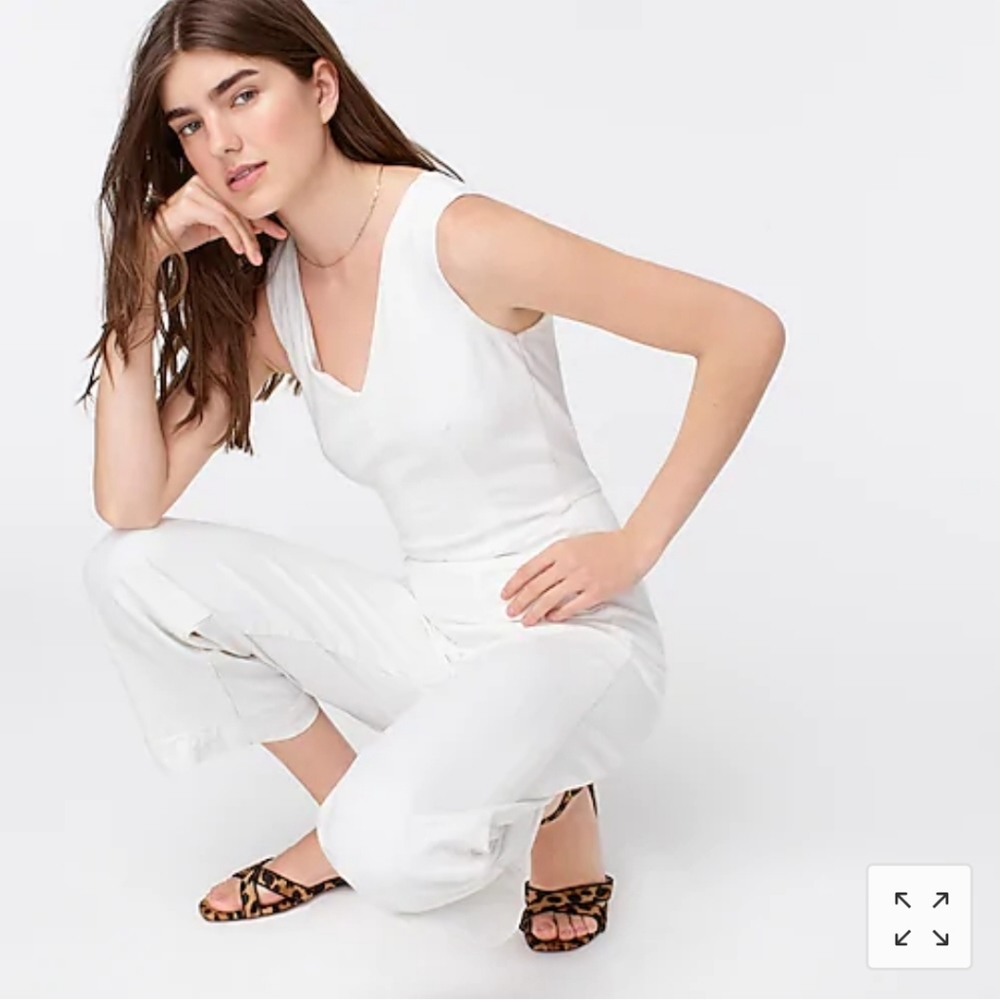 J Crew V-neck denim jumpsuit in white AK725